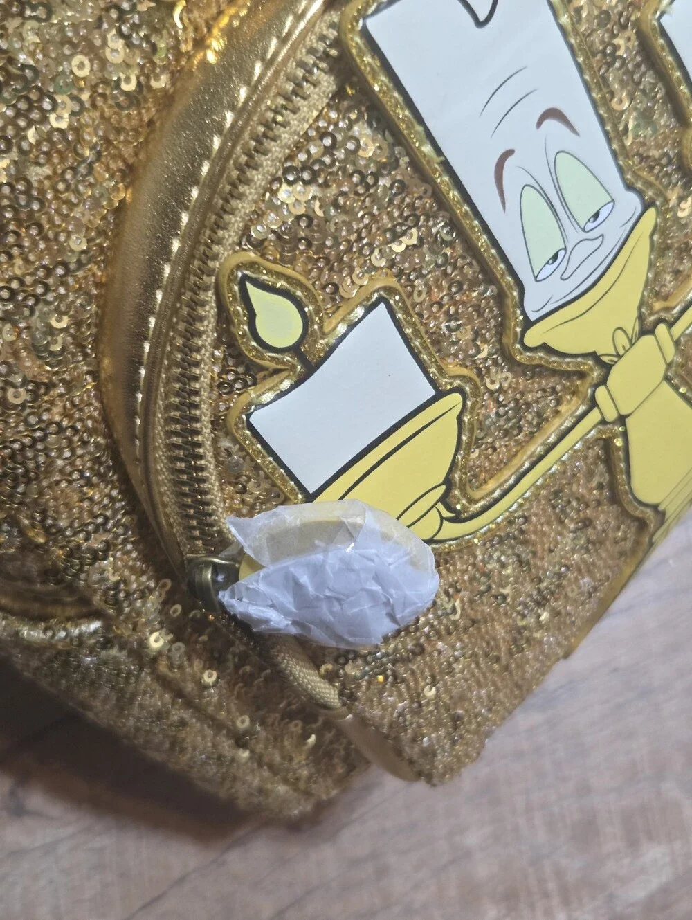 Exclusive Loungefly LUMIERE Beauty And The Beast  Gold Sequins Mini Backback
